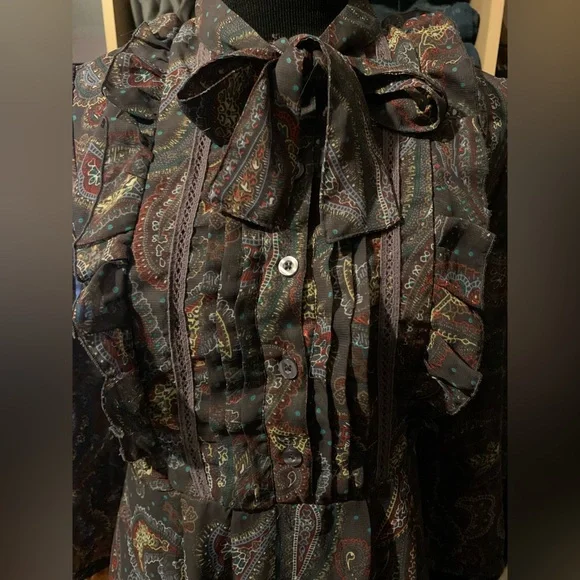 Rare vintage Dunnes Elegant Paisley neck bow dainty 70s style feminine dress 10 - Picture 4 of 11